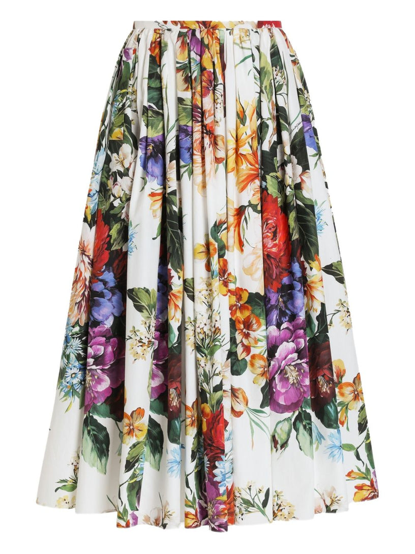 Flower-bouquet print midi skirt