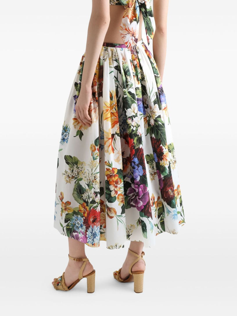 Flower-bouquet print midi skirt