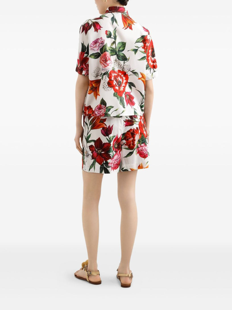 Flower-print poplin shirt