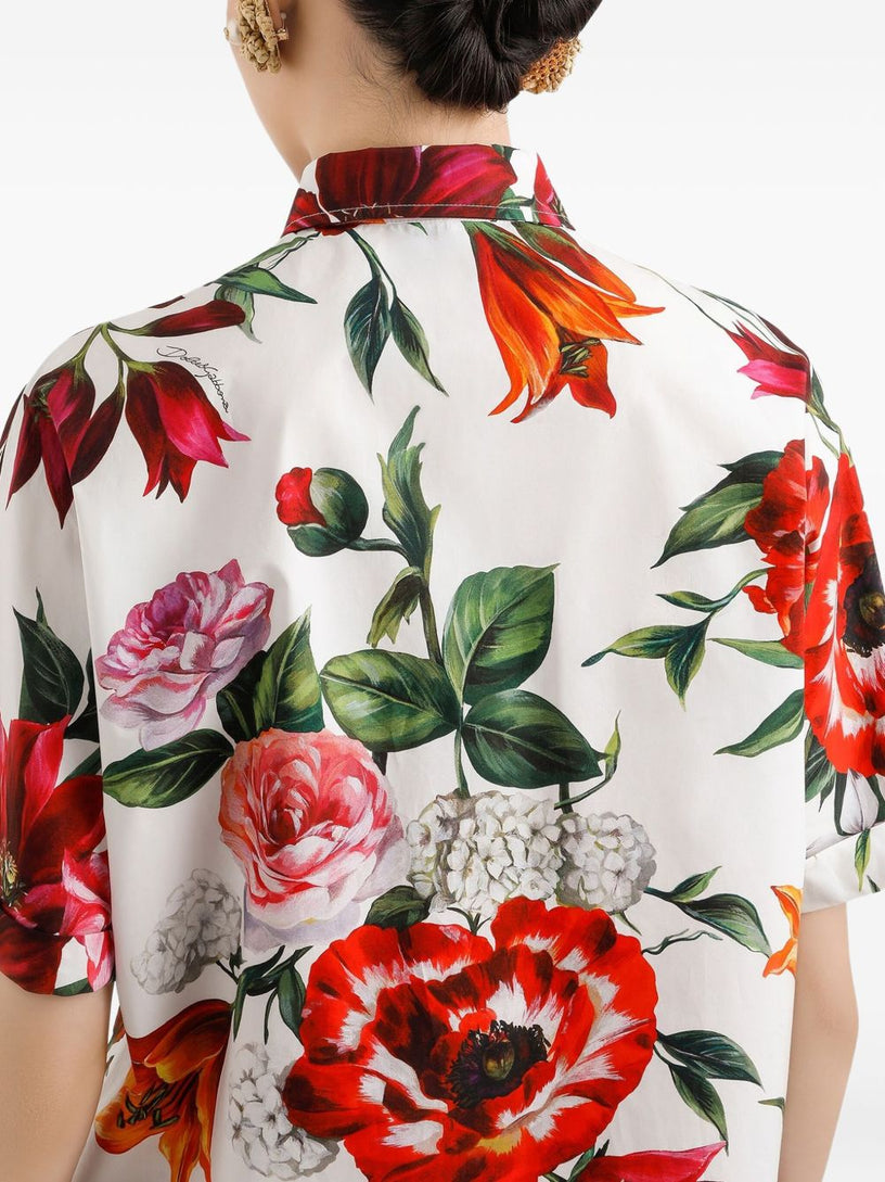 Flower-print poplin shirt