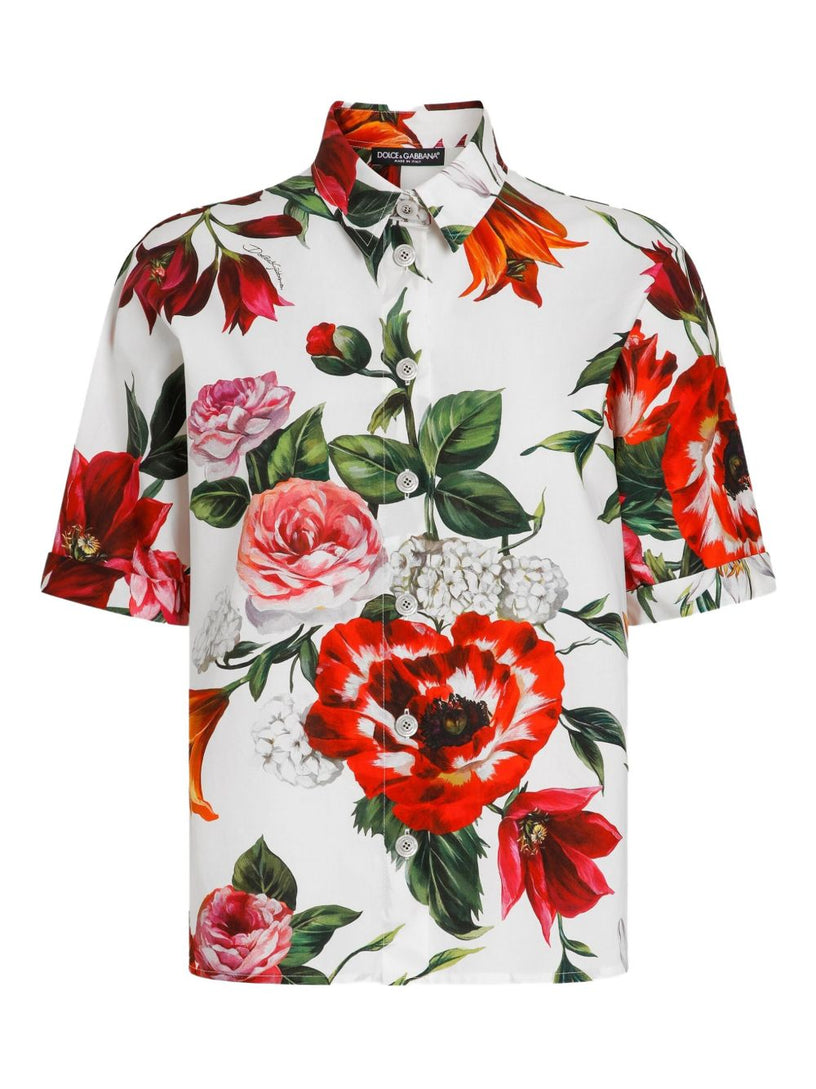 Flower-print poplin shirt