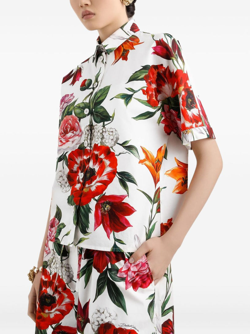 Flower-print poplin shirt