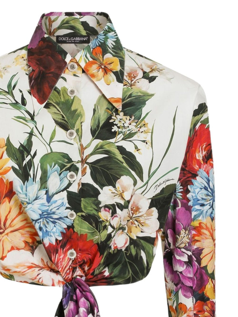 Flower-bouquet print poplin shirt