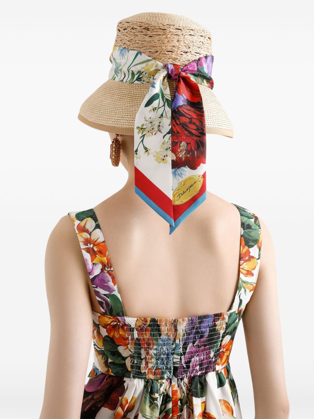 Flower bouquet-print poplin dress