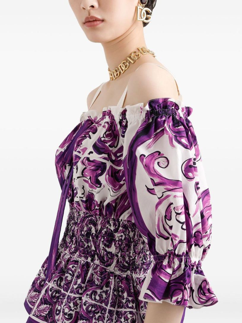 Majolica-print poplin top