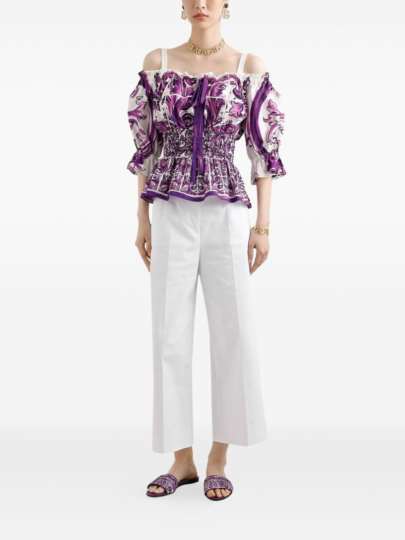 Majolica-print poplin top