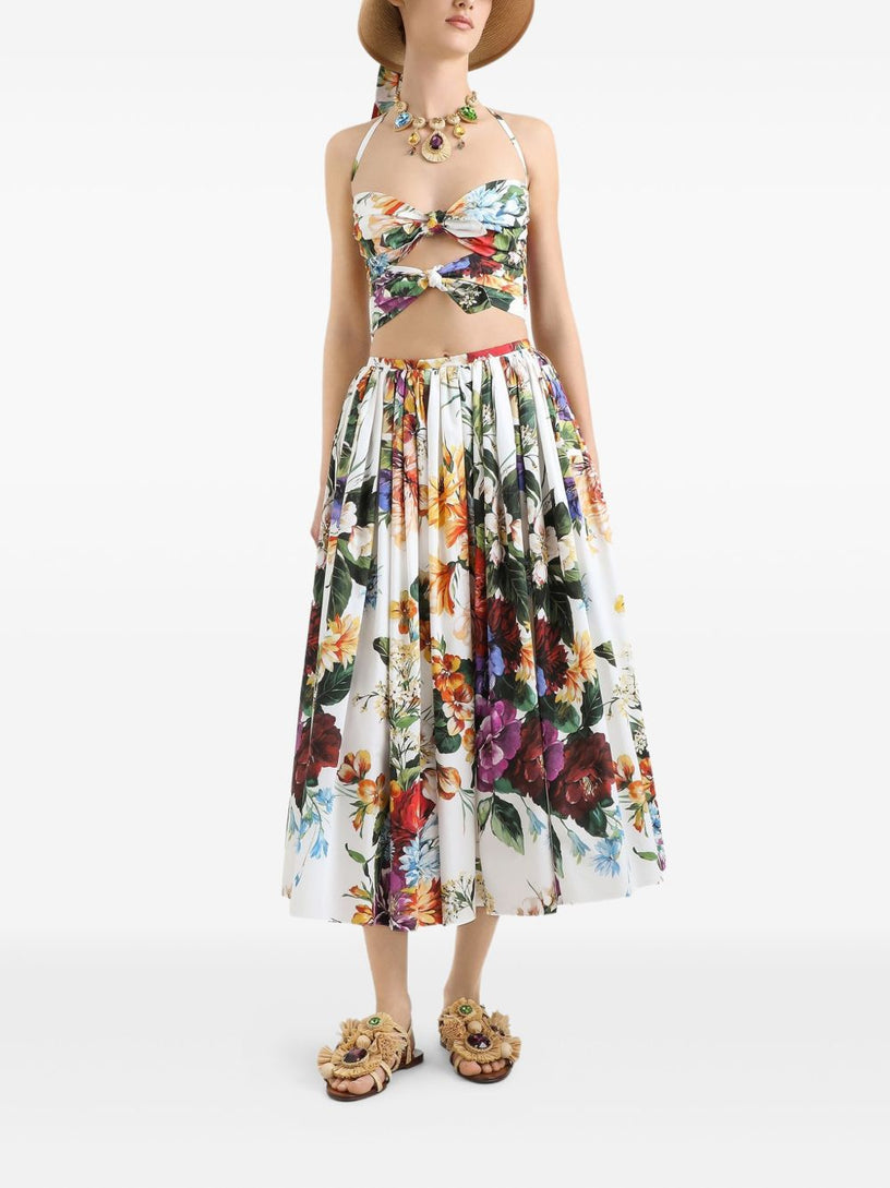 Flower bouquet-print poplin top