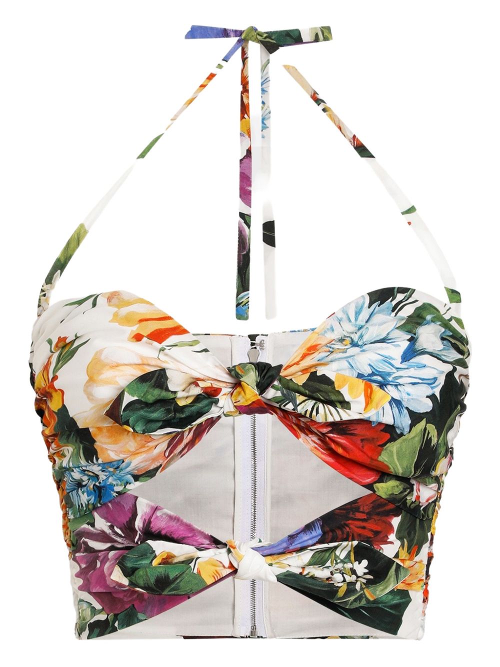 Flower bouquet-print poplin top