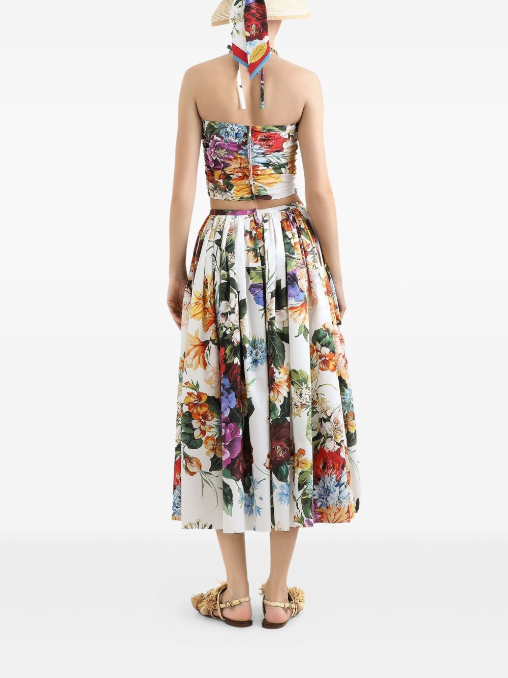 Flower bouquet-print poplin top