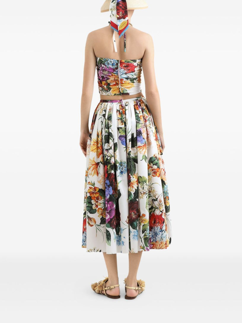 Flower bouquet-print poplin top