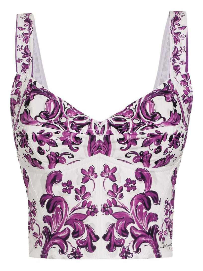 Majolica-print poplin bustier