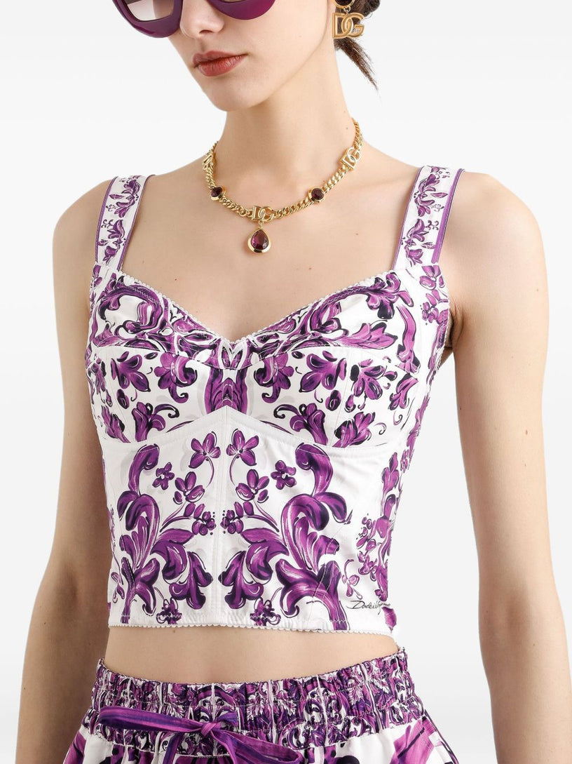 Majolica-print poplin bustier