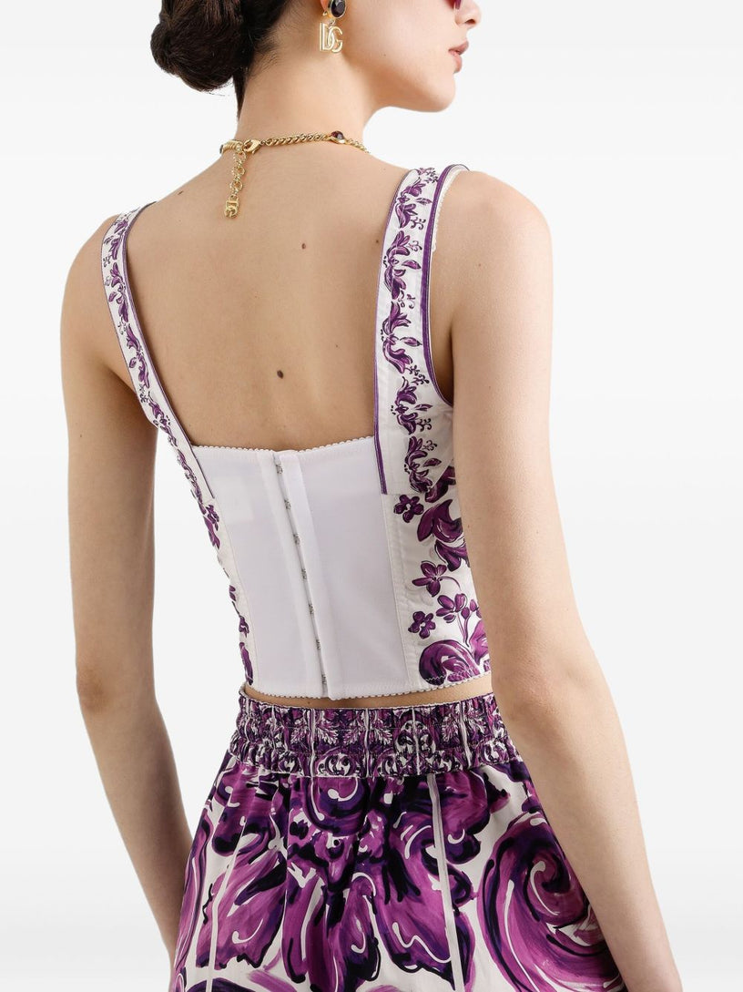 Majolica-print poplin bustier