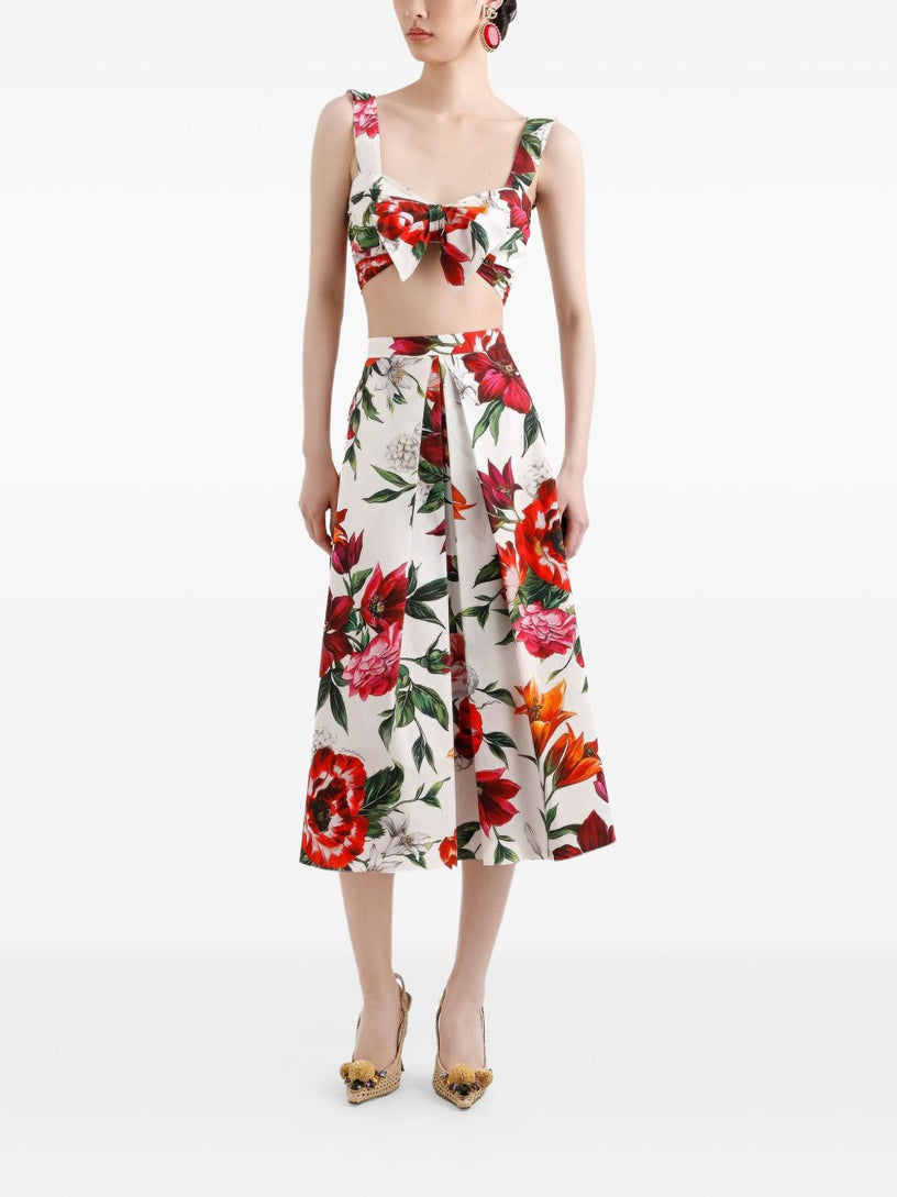 Flower-print poplin top