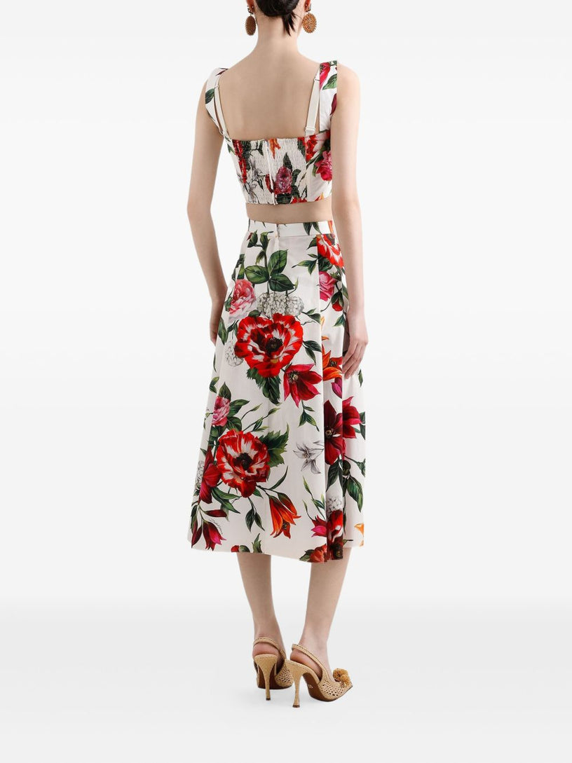 Flower-print poplin top