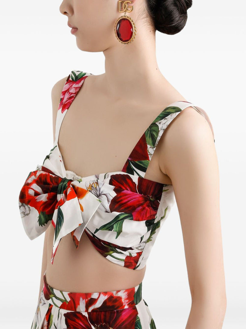 Flower-print poplin top