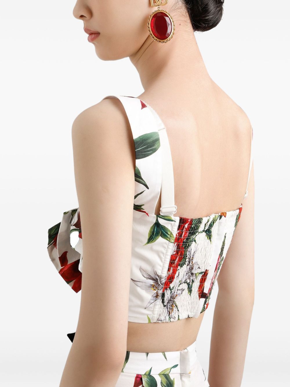 Flower-print poplin top