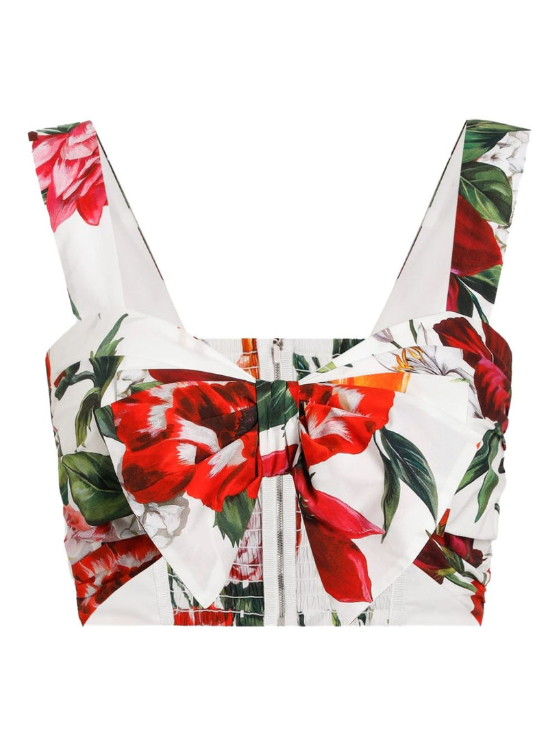 Flower-print poplin top