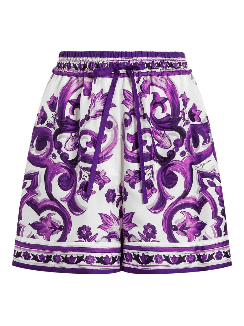Majolica-print twill shorts