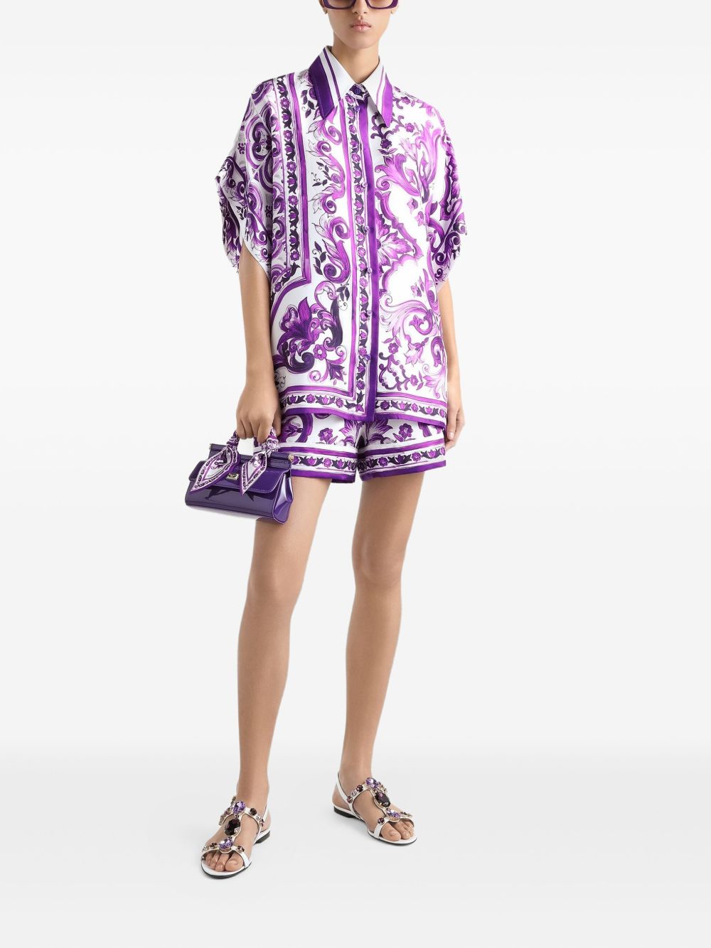 Majolica-print twill shorts