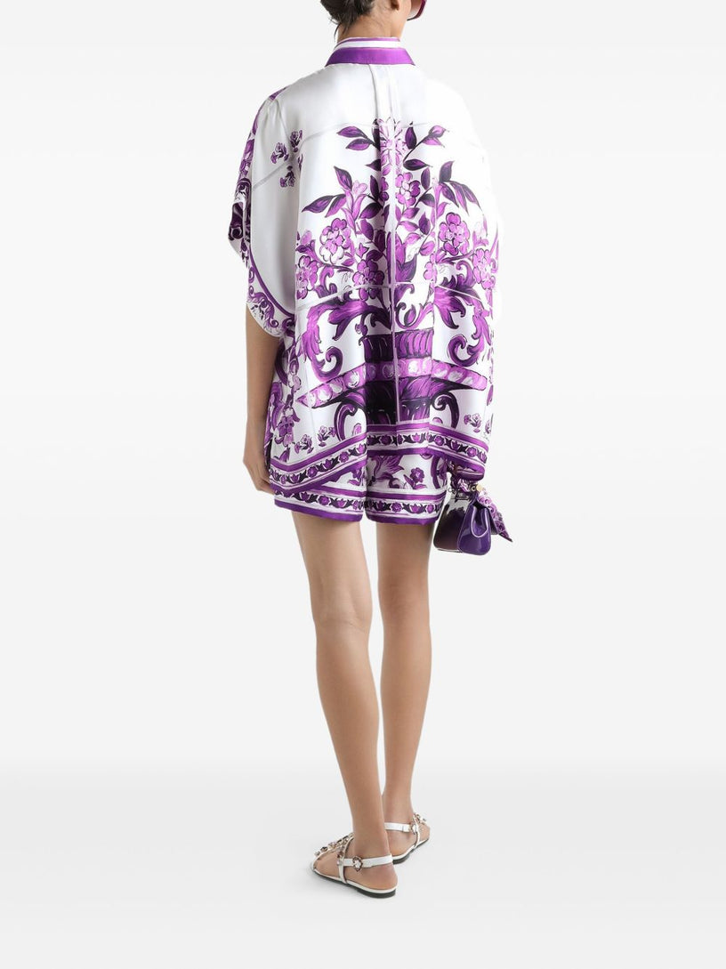 Majolica-print twill shorts