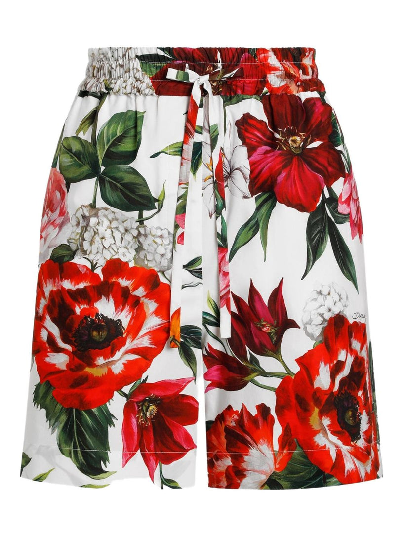 Flower-print poplin shorts