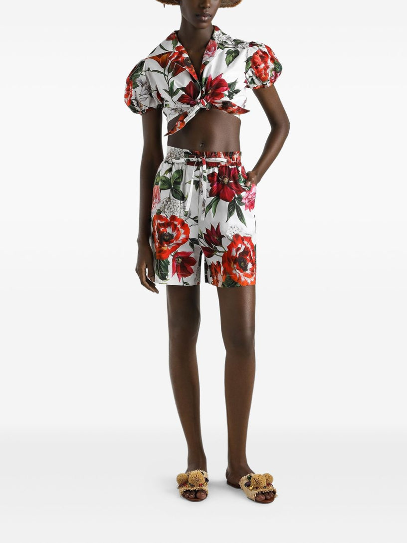 Flower-print poplin shorts