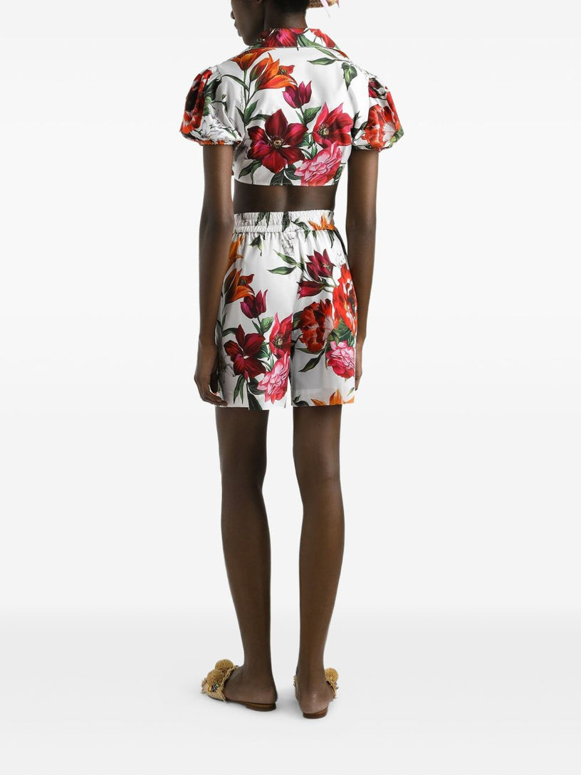 Flower-print poplin shorts