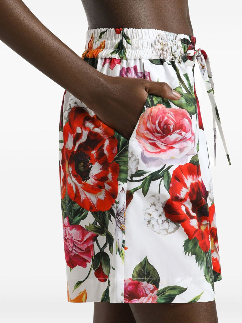 Flower-print poplin shorts