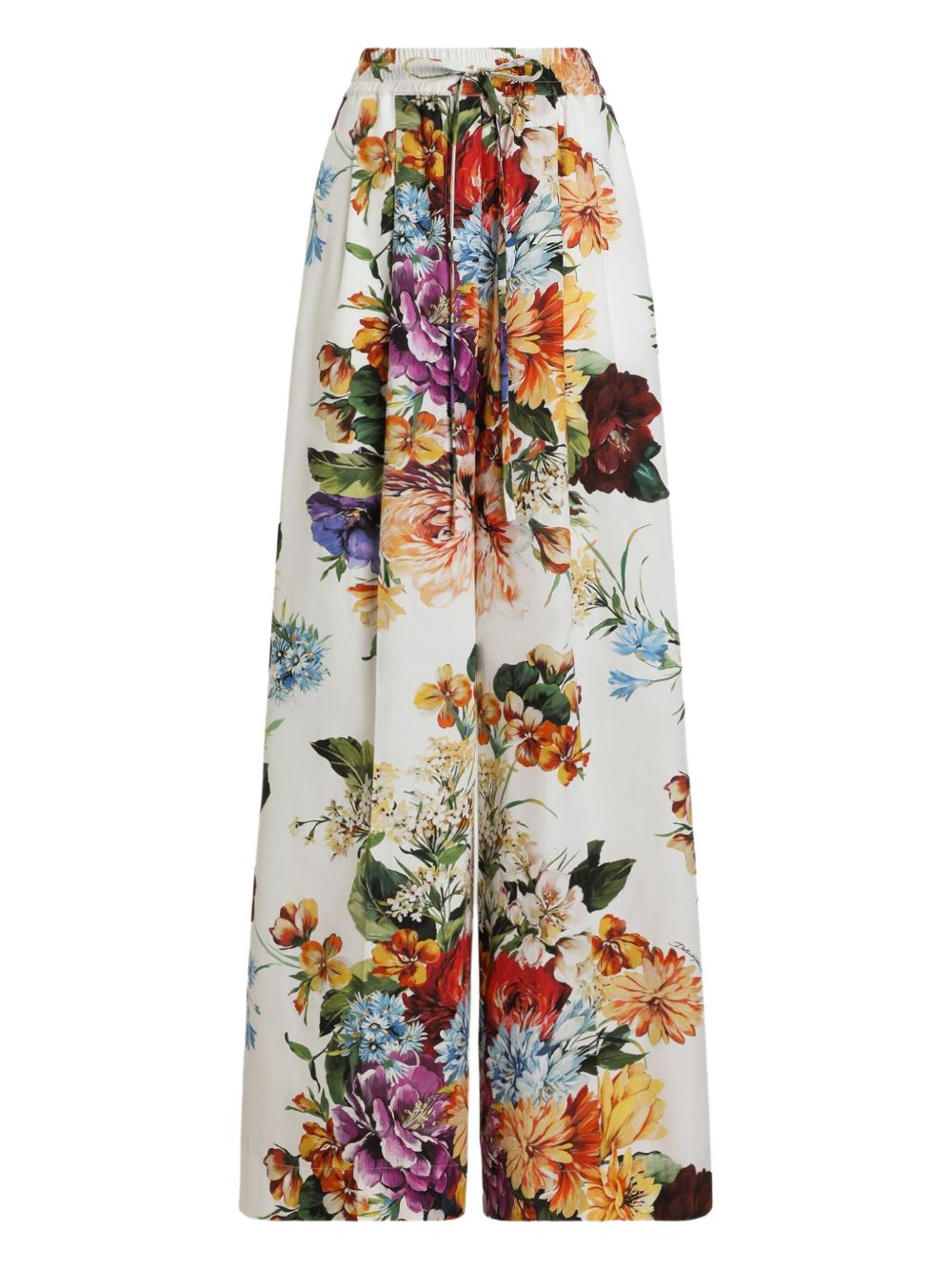 Poplin trousers with flower bouquet print