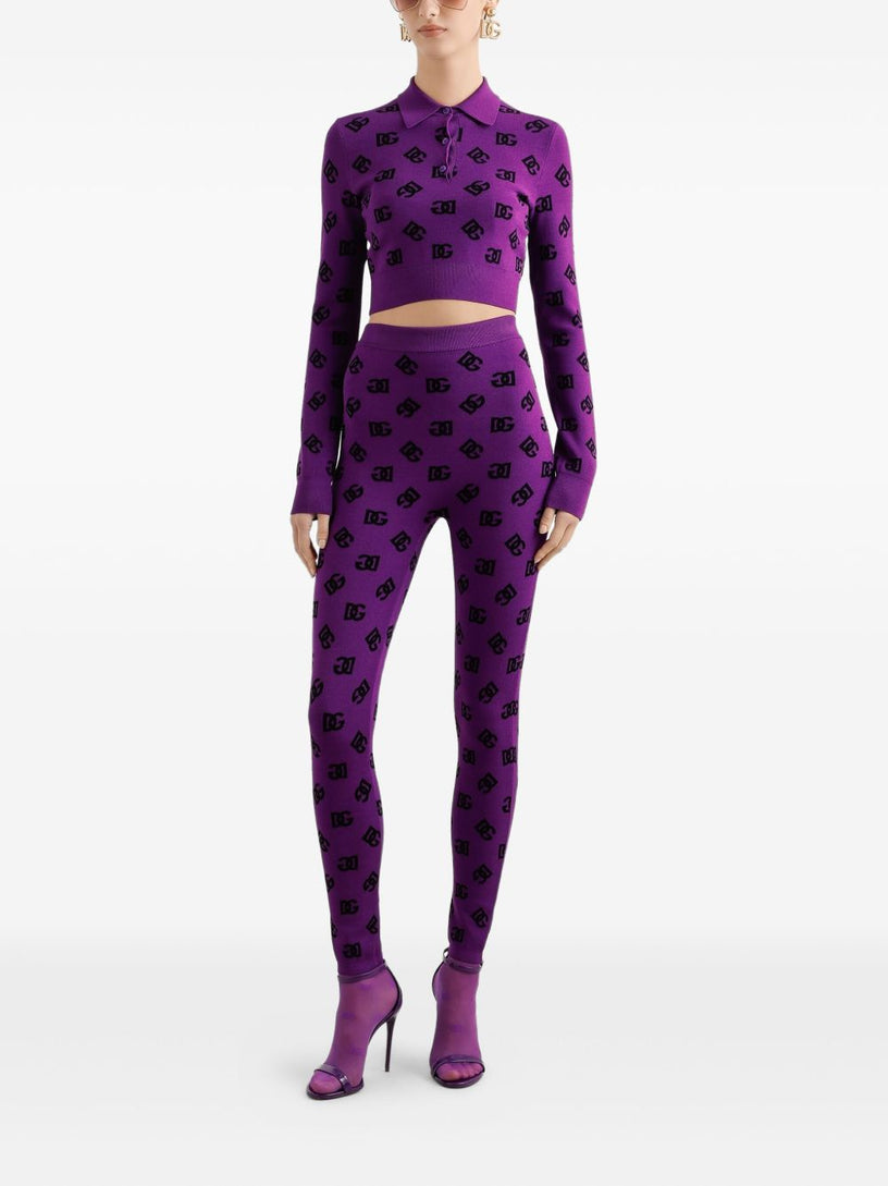 Long-sleeved polo shirt in jacquard viscose