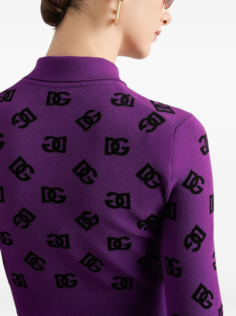 Long-sleeved polo shirt in jacquard viscose