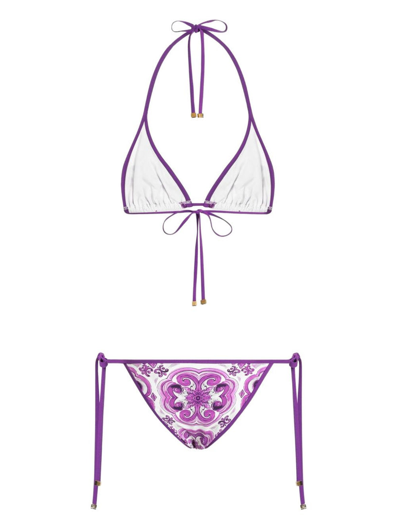 Majolica-print triangle bikini