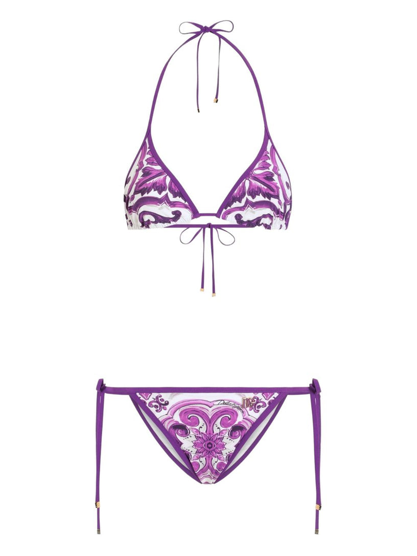 Majolica-print triangle bikini