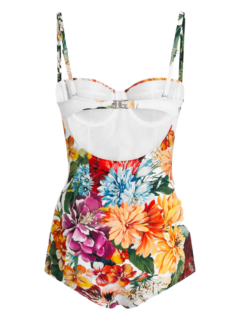 Padded balconette swimsuit with floral print