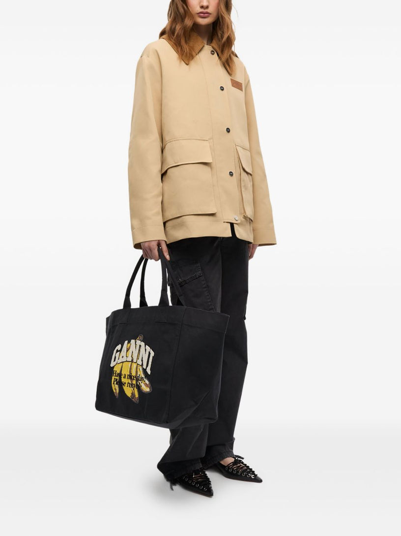 XXL Black Tote Bag with Banana Print