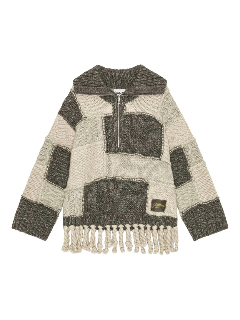 Patchwork fringe sweater