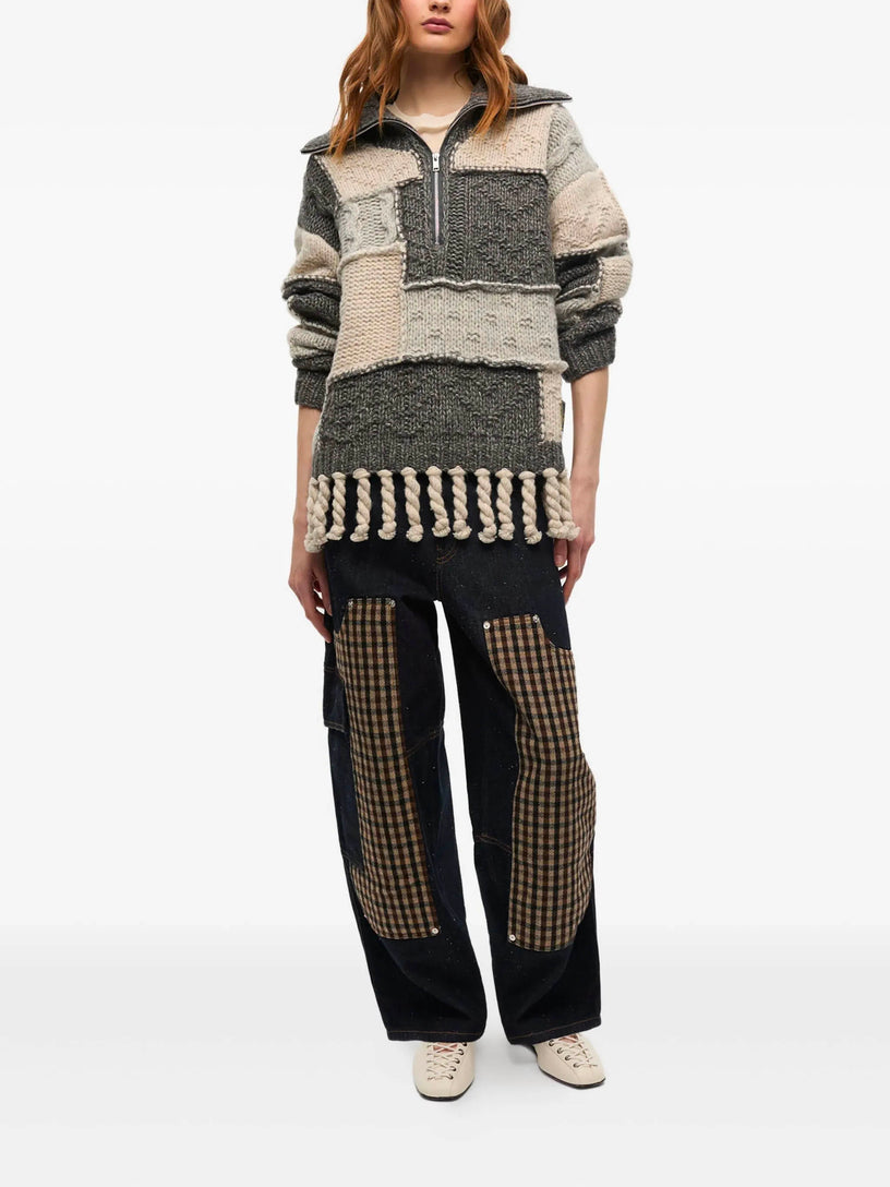 Patchwork fringe sweater
