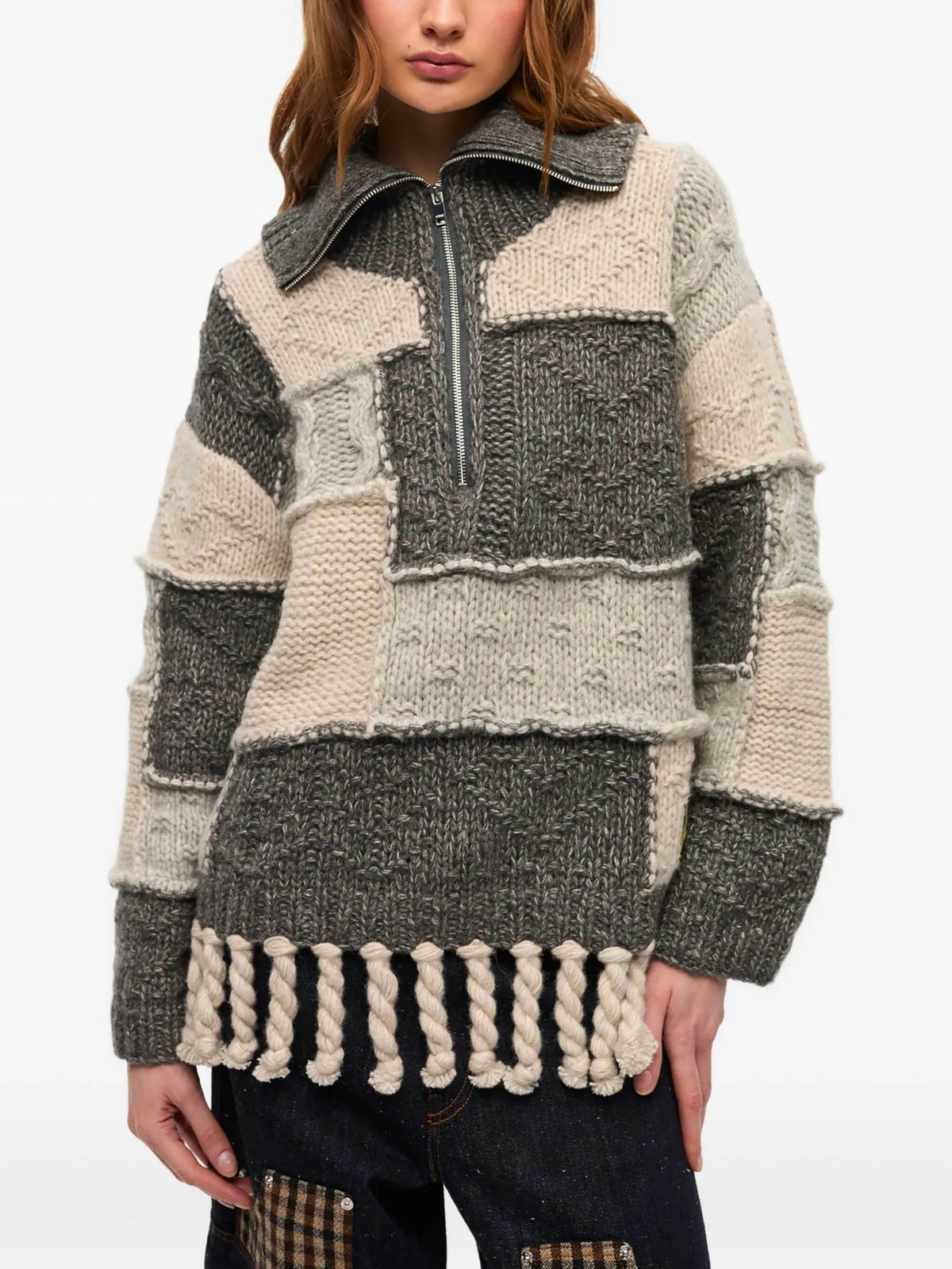 Patchwork fringe sweater