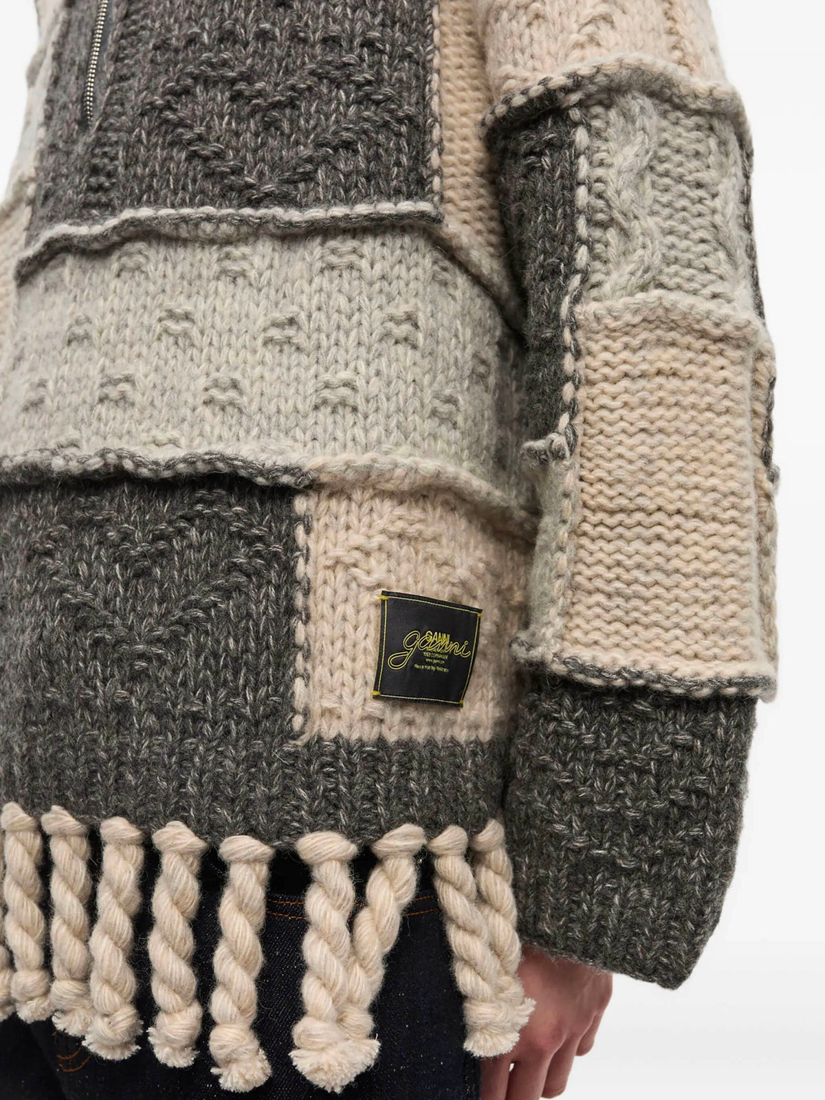 Patchwork fringe sweater