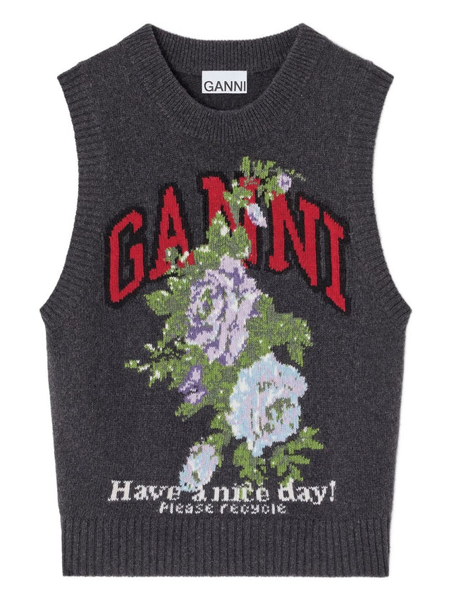 Dark Grey Rose Wool Vest