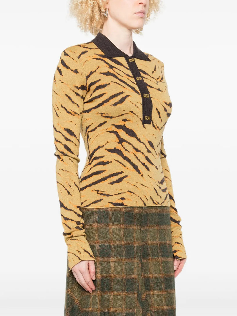 Zebra-print polo top