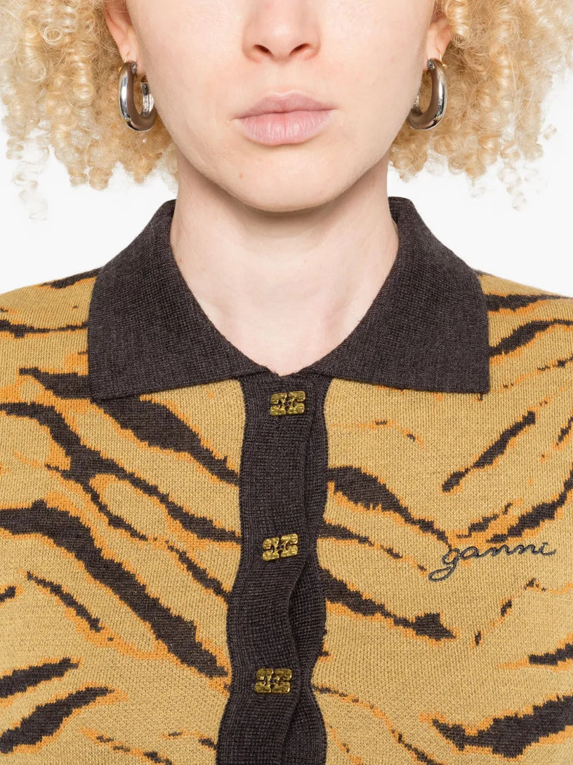 Zebra-print polo top