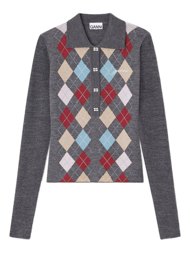 Ribbed polo-neck top