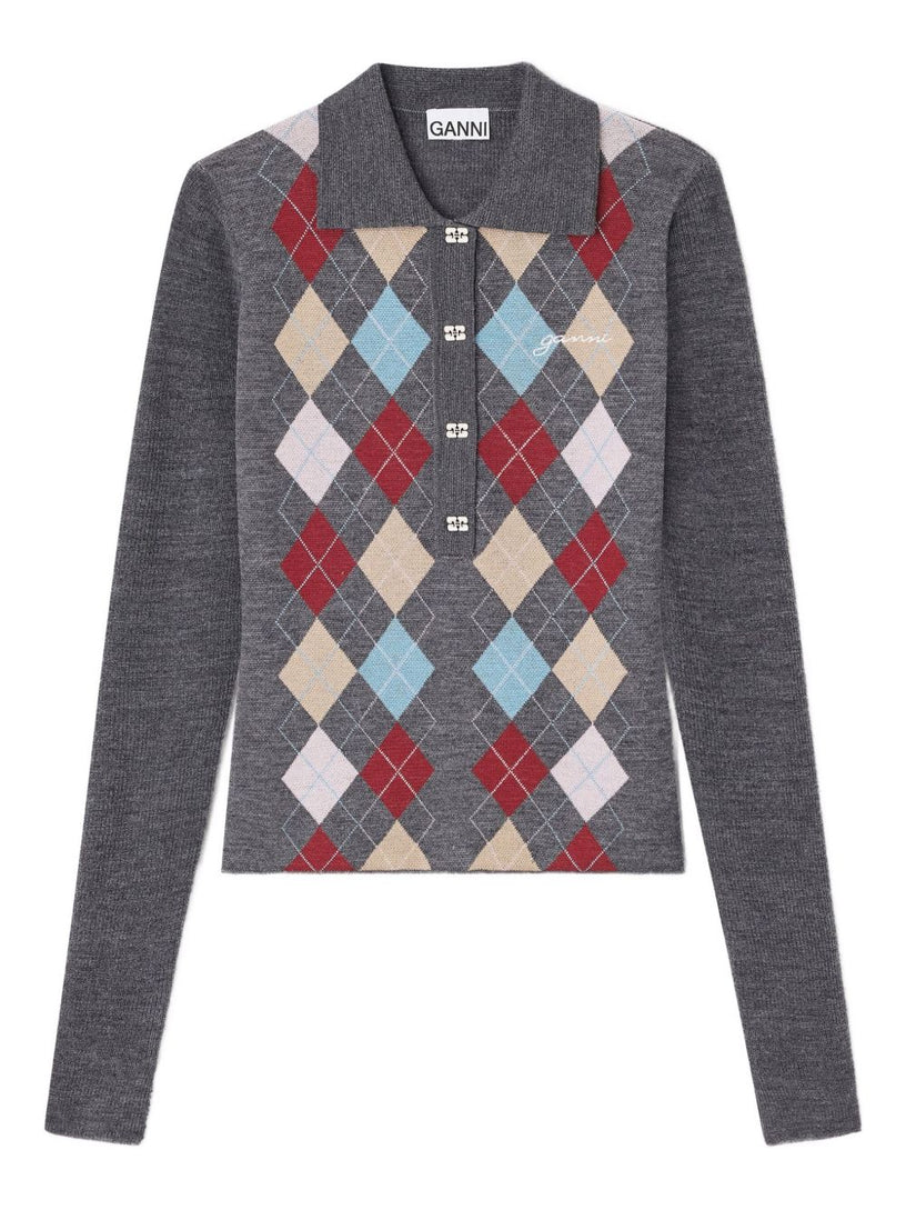 Ribbed polo-neck top