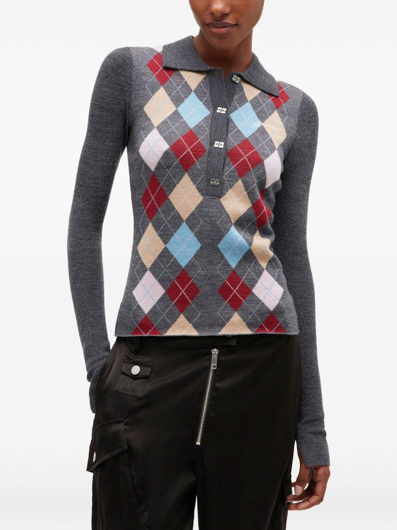 Ribbed polo-neck top