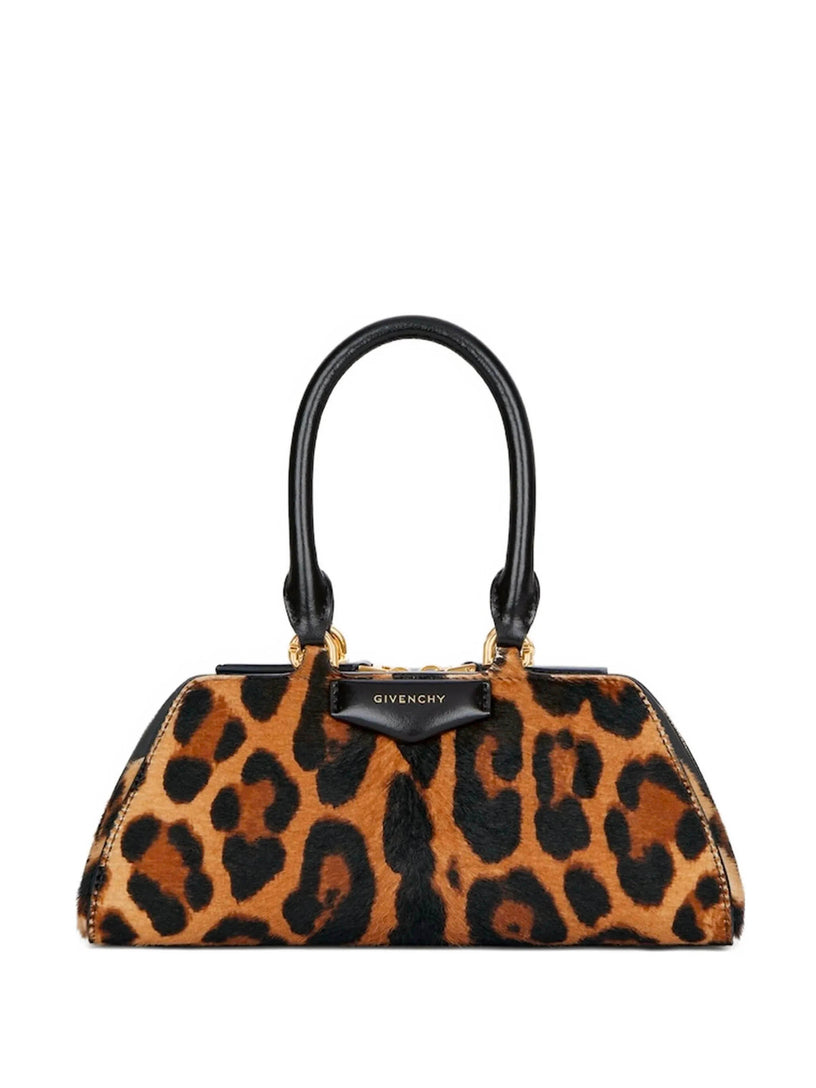 Antigona East-West Mini Leopard Print Leather Bag