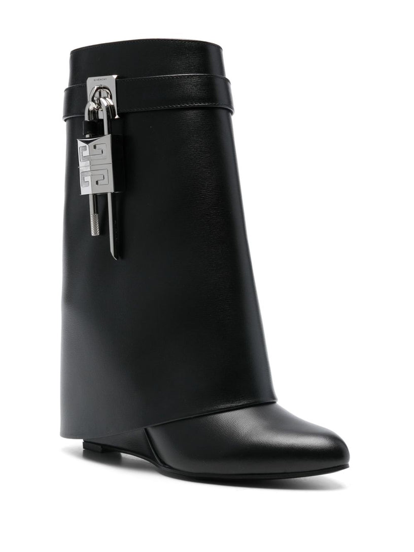 Shark Lock Leather Ankle Boots