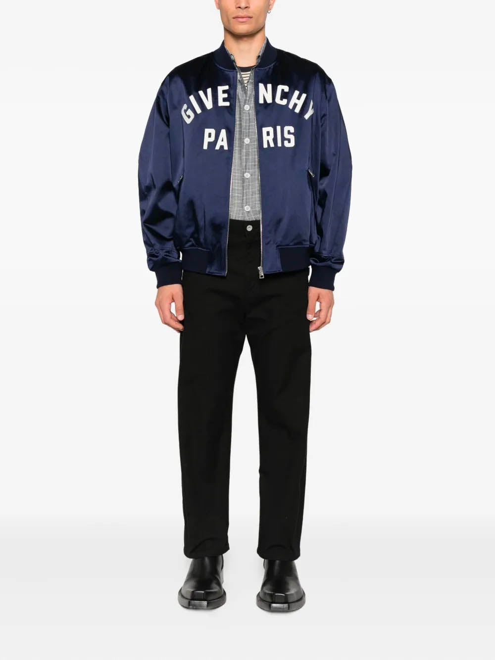 GIVENCHY Paris satin bomber jacket with zip Givenchy Blu