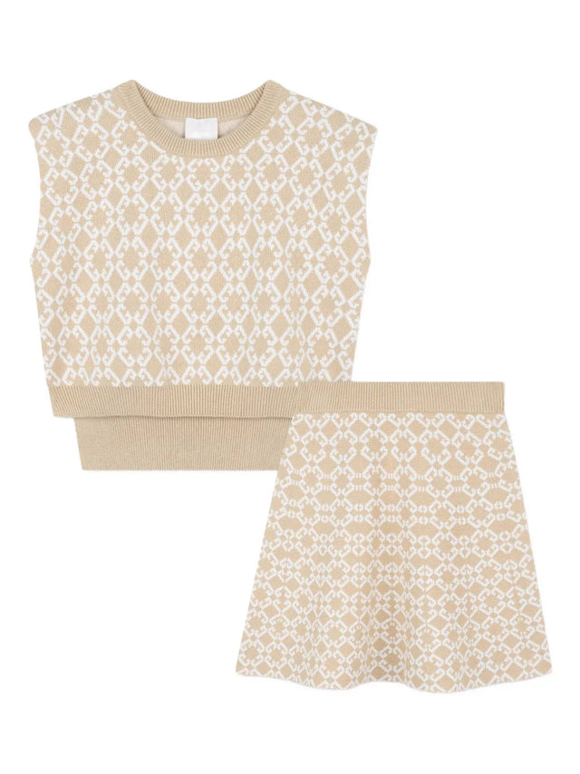 Intarsia-knit skirt set